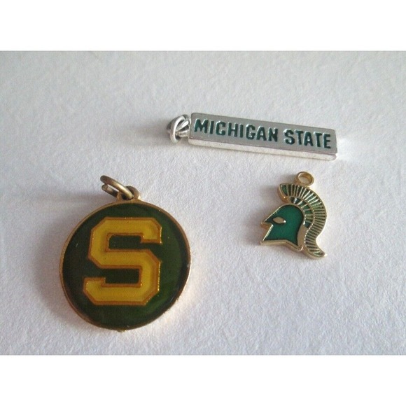 3 Vintage Michigan State University Charm Pendant Necklace Bracelet souvenir MSU - Picture 1 of 5